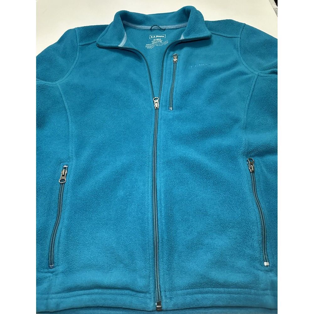 VINTAGE LL Bean Men's Zip Up Pockets Fleece Jacket Turquoise Size M Reg - Picture 3 of 8